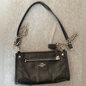 COACH Mickie Black Leather Chain Shoulder Vintage Bag